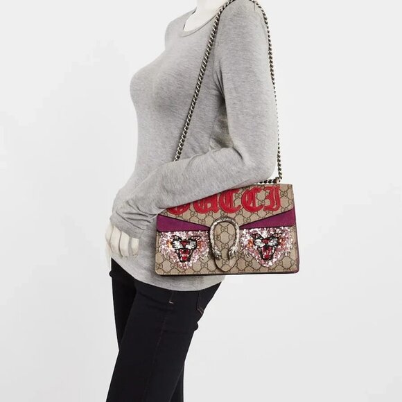 Gucci Beige GG Supreme Canvas Embroidered Sequin Small Dionysus Shoulder Bag - Picture 2 of 12